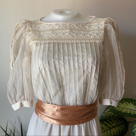 SOLD Vintage Sheer Puff Sleeve Dress - Picture 3 of 16